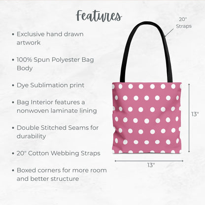 Pink Polka-dotted Trick or Treat Bag – 13" Halloween Tote for Kids