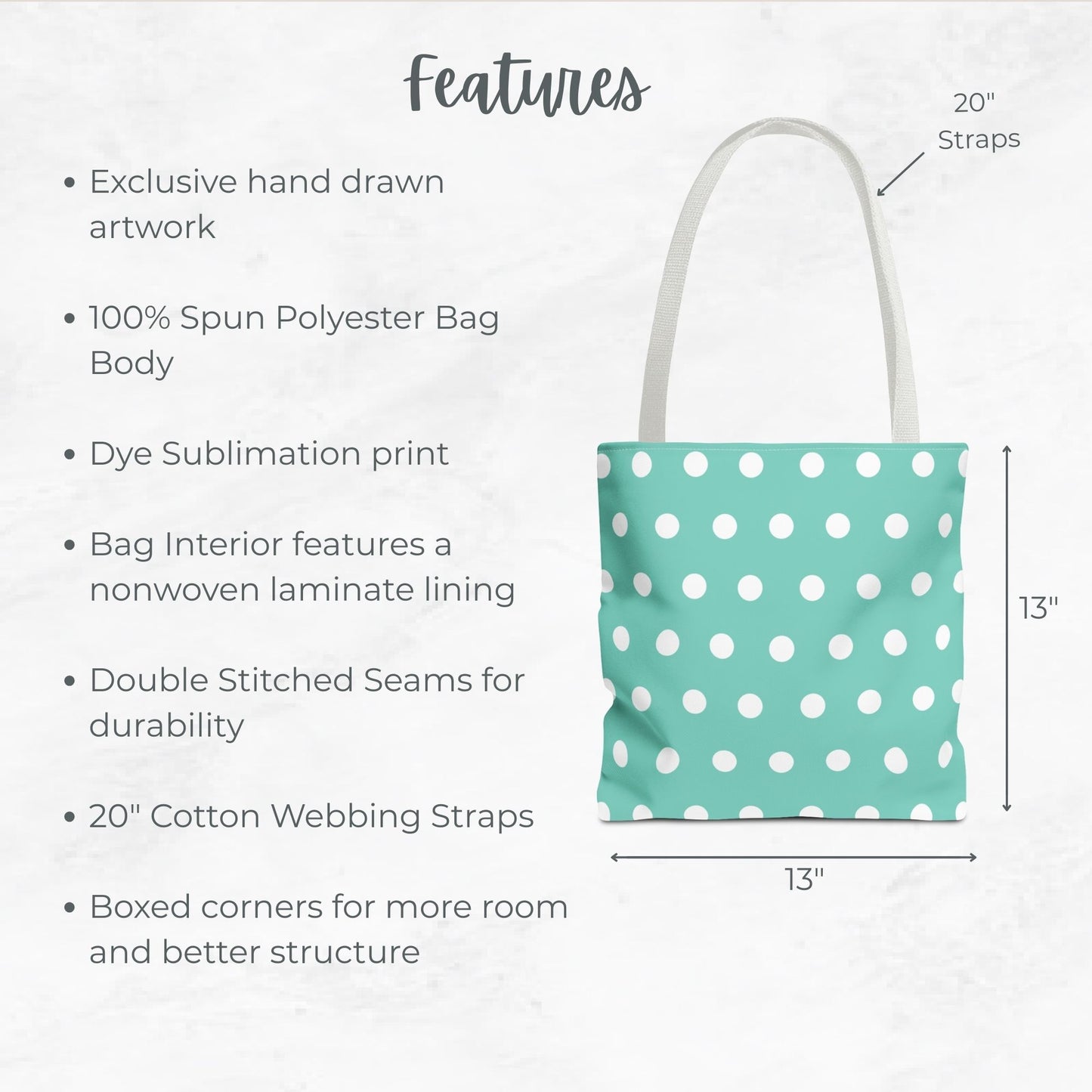 Seafoam Polka-dotted Trick or Treat tote bag – 13” Tote for Kids or Halloween Lovers