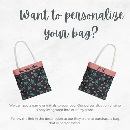 Dusty Rose Cactus Tote Bag, Personalized Desert Flower Handbag, Western Style Shoulder Purse, Customizable Canvas Carryall, Southwestern