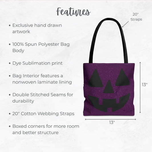 Purple Jack-O’-Lantern Trick or Treat Bag – 13" Halloween Tote