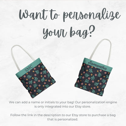 Turquoise Cactus Tote Bag, Personalized Desert Flower Handbag, Western Style Shoulder Purse, Customizable Canvas Carryall, Southwestern