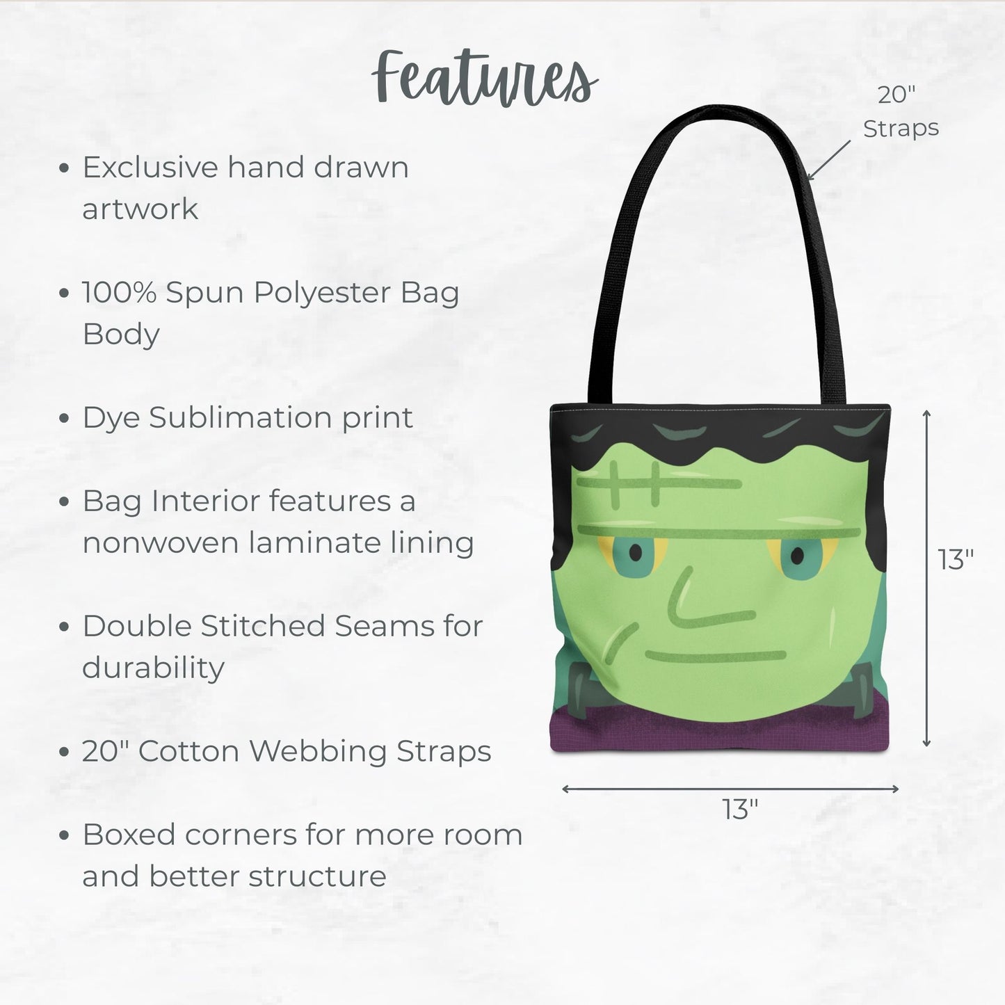 Frankenstein Trick or Treat Bag – 13" Halloween Candy Tote for Kids