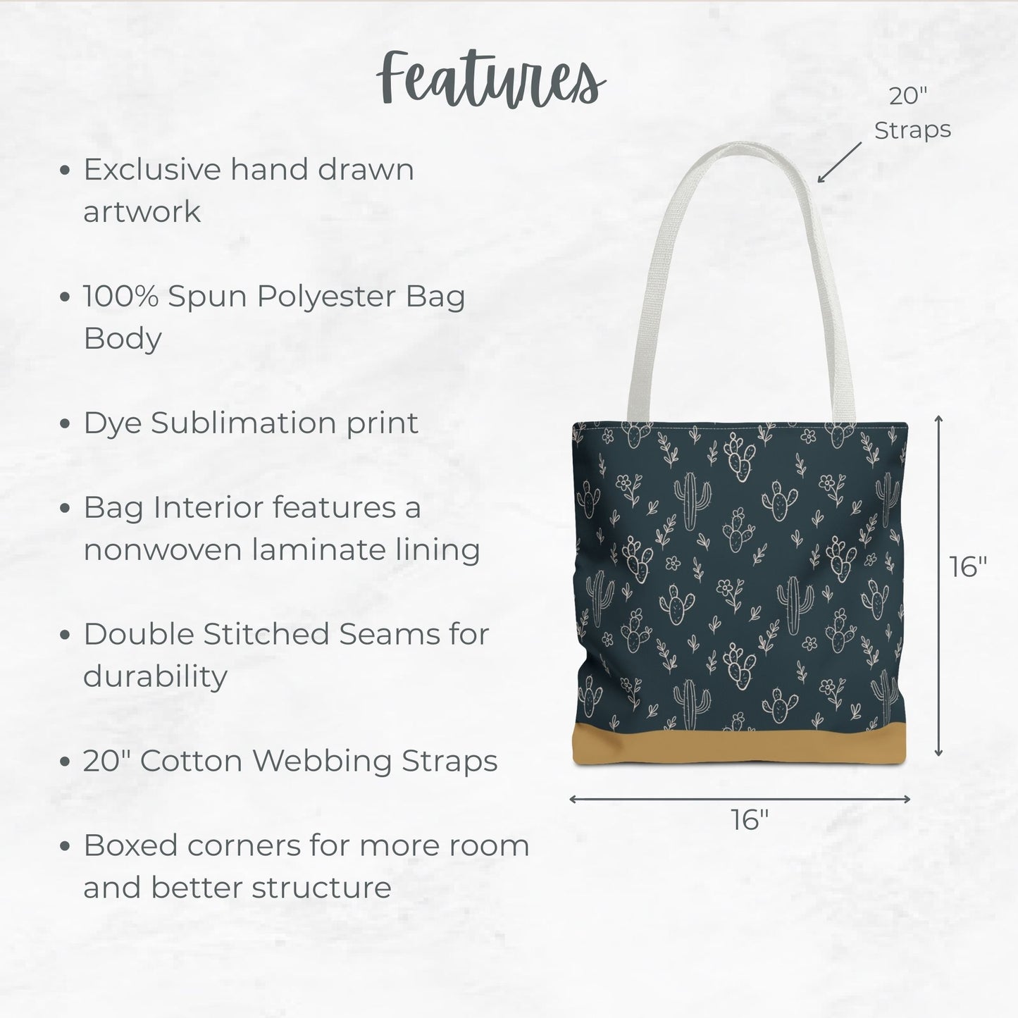 Navy/ Tan Cactus Tote Bag, Desert Flower Handbag, Western Style Shoulder Purse