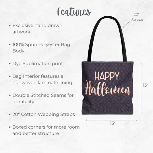 Purple Happy Halloween Trick or Treat Bag – 13" Halloween Tote for Kids or Halloween Lovers