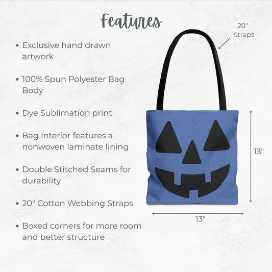 Blue Jack-O’-Lantern Trick or Treat Bag – 13" Halloween Tote
