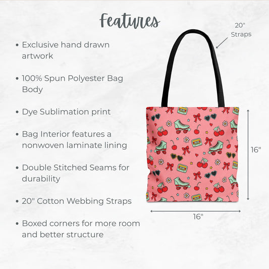 Bright Pink Cherry bomb summer Tote Bag, Desert Flower Handbag, Western Style Shoulder Purse, Canvas Carryall, Southwestern