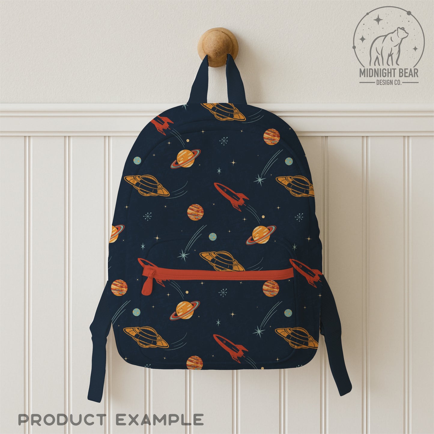 Retro Space Vintage UFO and Rocket Navy Seamless Pattern
