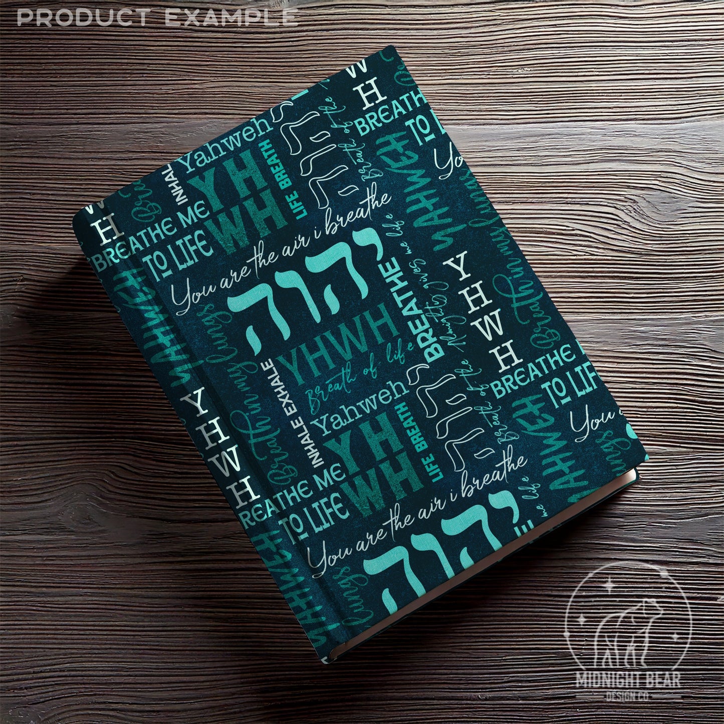 YHWH Christian Seamless Pattern, Worship Typography Design in Teal & Navy, Inspirational Scripture Fabric, Wallpaper, Digital Paper, Breath