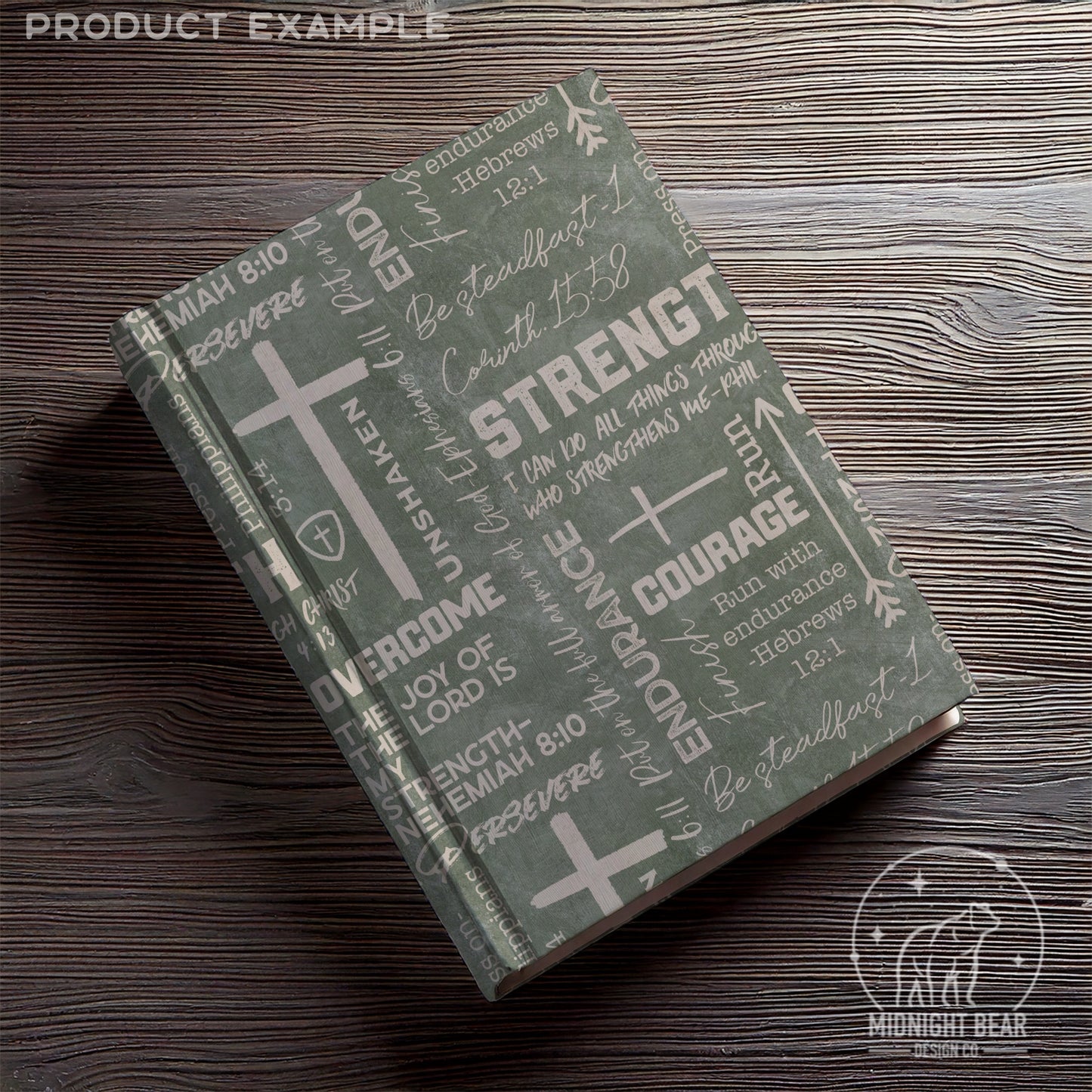 Green and Tan Strength and Endurance Seamless Pattern | Christian Word Grid Bible Verses