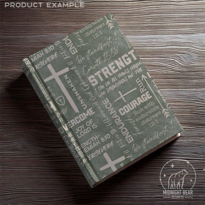 Green and Tan Strength and Endurance Seamless Pattern | Christian Word Grid Bible Verses