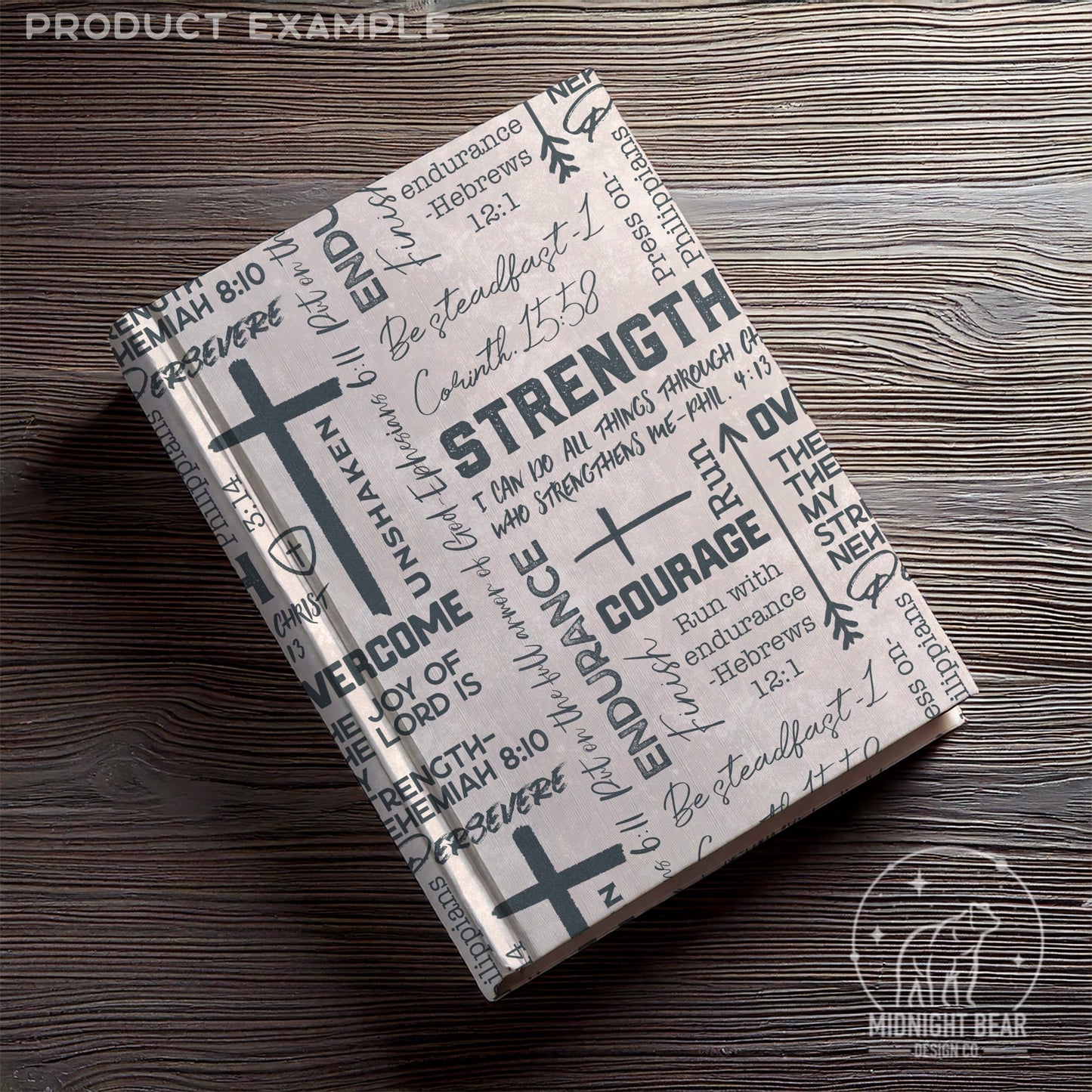 Blue Grey Strength and Endurance Seamless Pattern | Christian Word Grid with Bible Verses