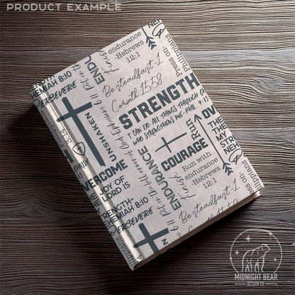 Blue Grey Strength and Endurance Seamless Pattern | Christian Word Grid with Bible Verses