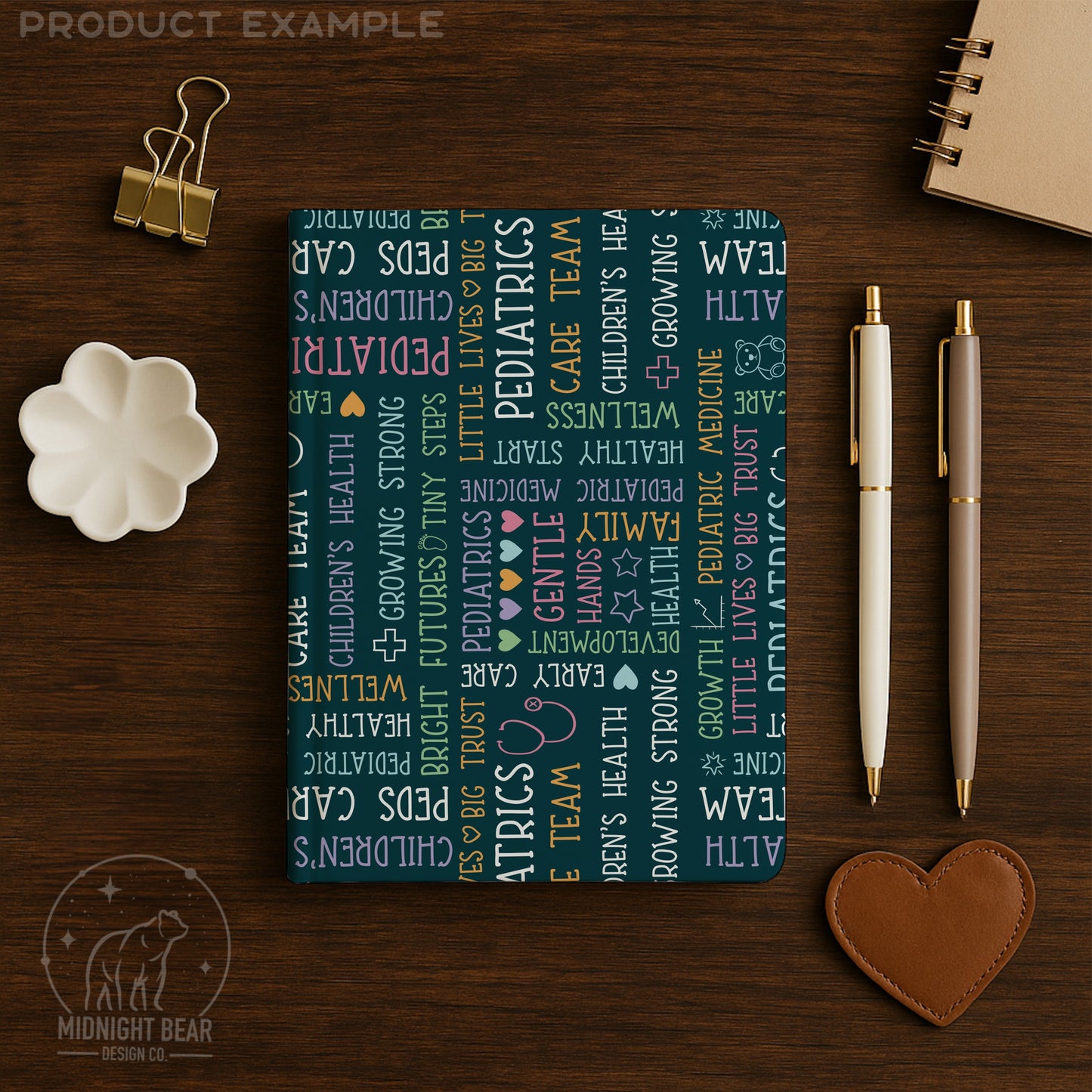 Teal Blue Multi-Color Pediatrics Word Grid Seamless Pattern