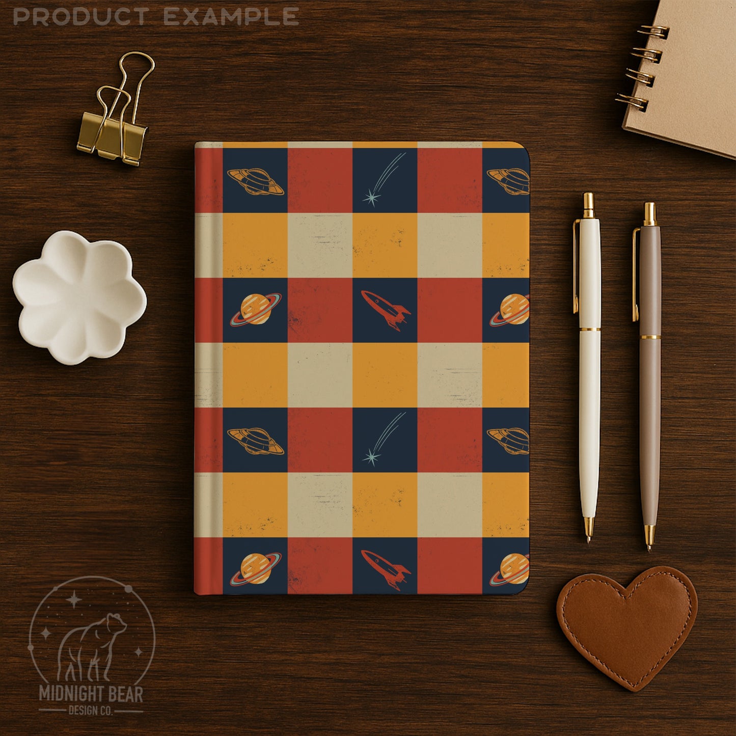 Retro Space Checker Seamless Pattern Navy and Orange