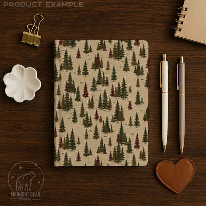 Green and Red Woodland Christmas Forest Seamless Pattern