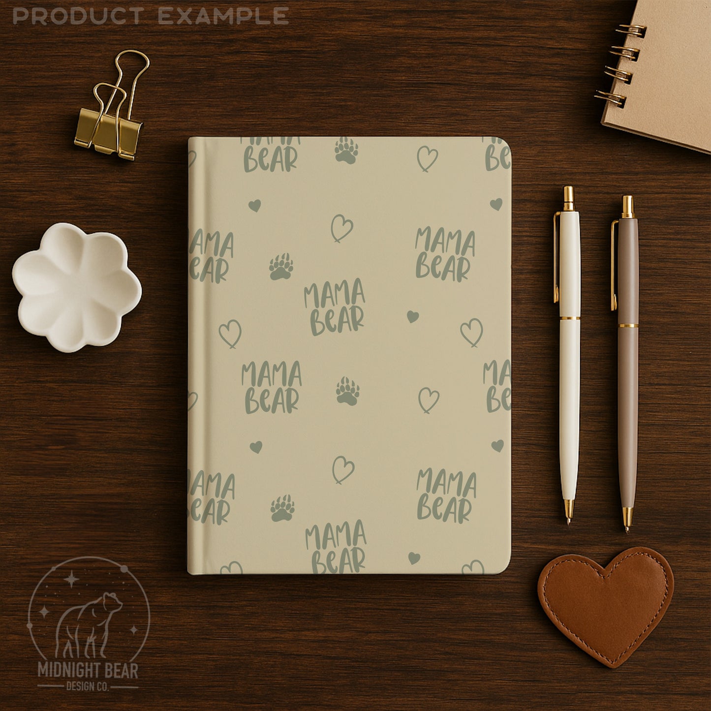 Sage Green and Tan Neutral Mama Bear Text and Paw Print Seamless Pattern
