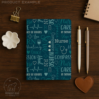 Teal Nurse Word Grid, Nursing Appreciation Seamless Pattern