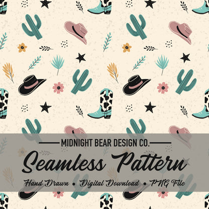 Boots and Cactus Seamless Pattern Instant Digital Download