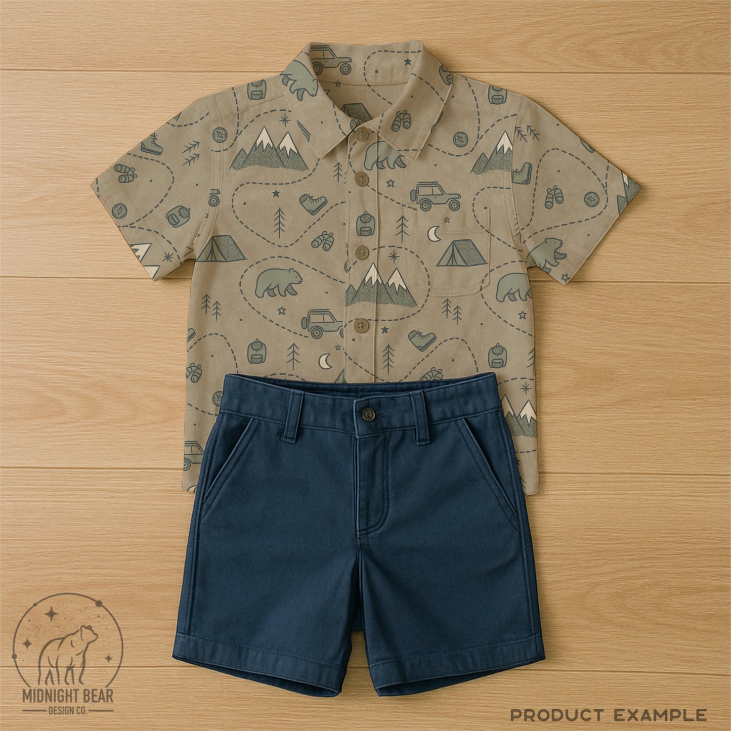 Adventure Camping Seamless Pattern | Explore Outdoors Illustration | Bear Mountain Camp Jeep Kids Pattern for Fabric, Crafts, Scrapbooking