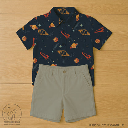 Retro Space Vintage UFO and Rocket Navy Seamless Pattern