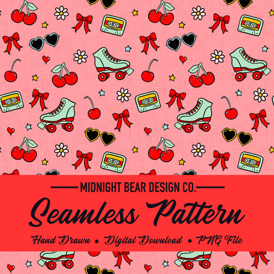 Cherry Bomb Summer Red Seamless Pattern Instant Digital Download