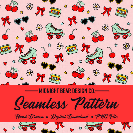 Cherry Bomb Summer Pink Seamless Pattern Instant Digital Download