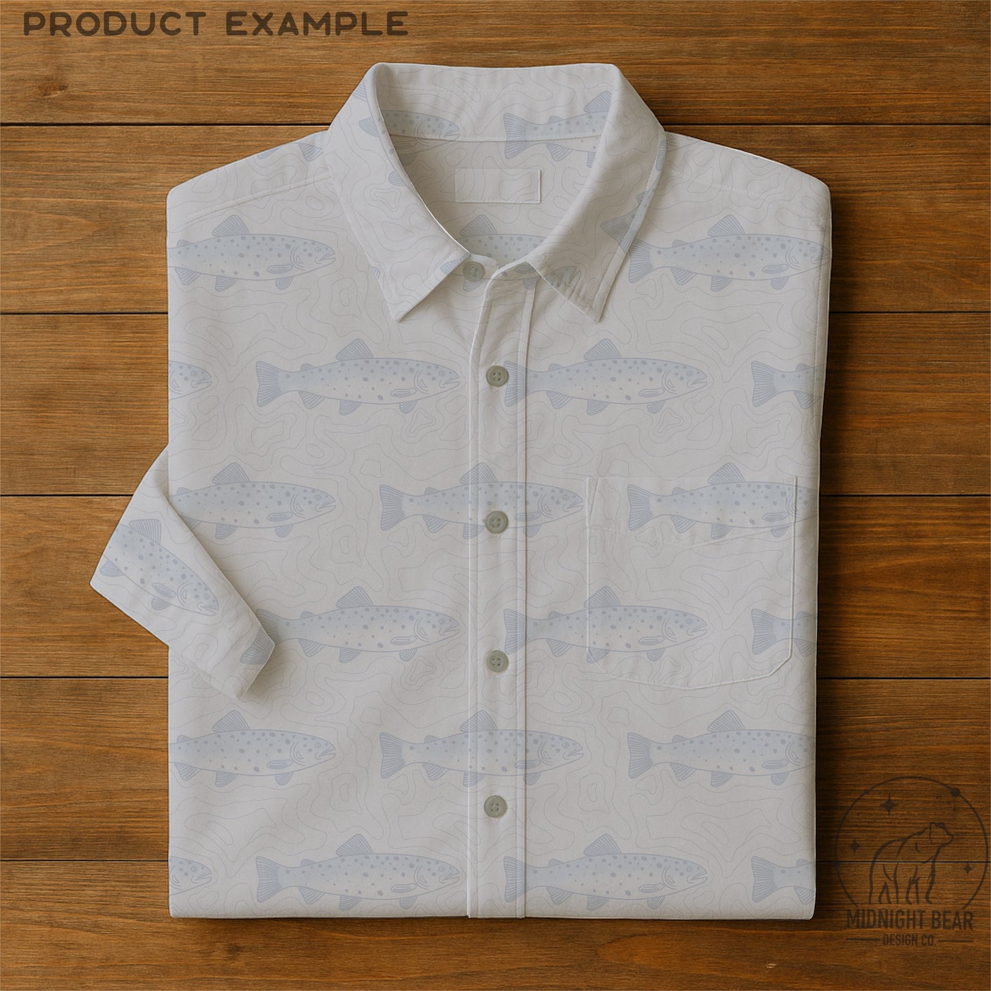 Topographical Trout Fishing Seamless Pattern Grey and Blue