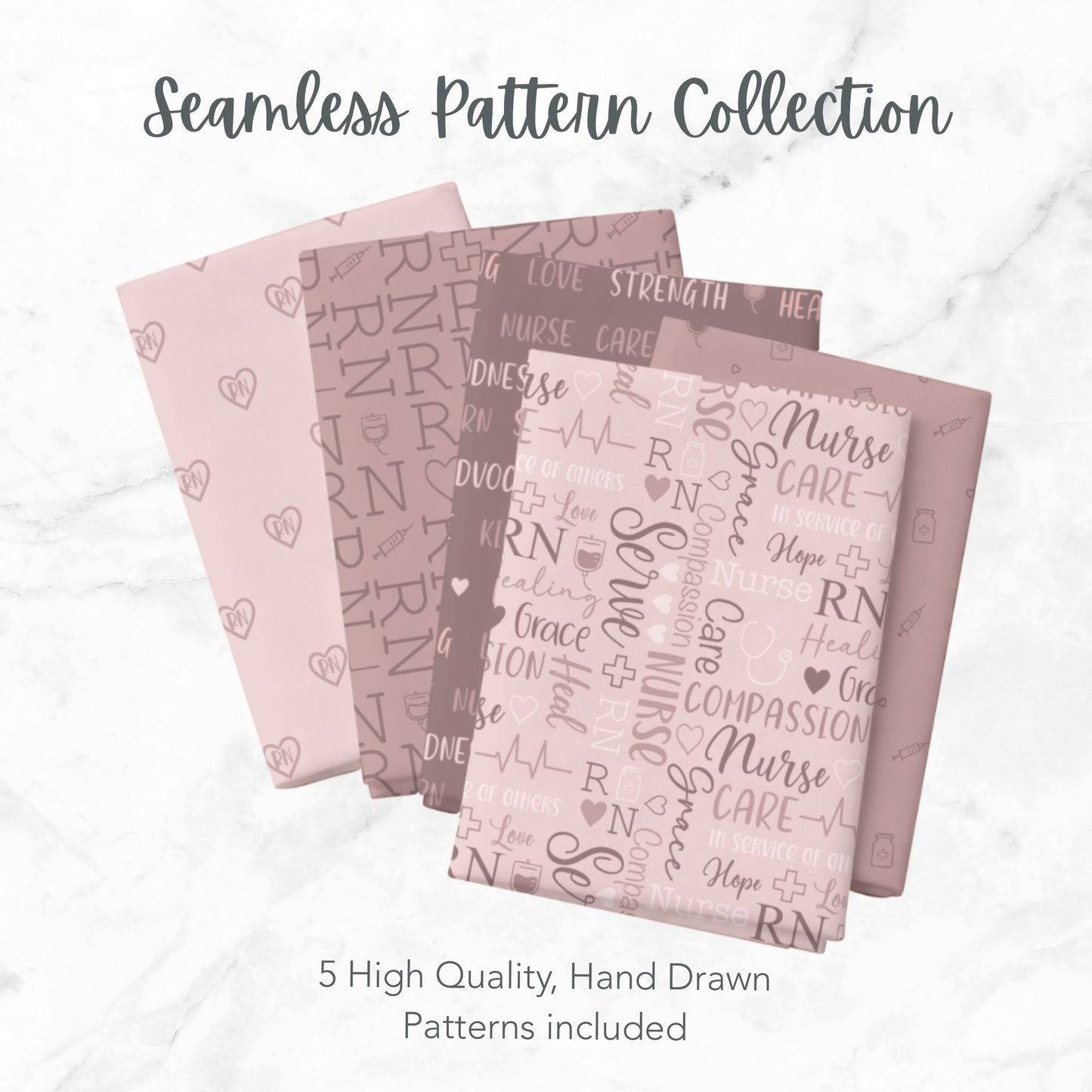 Nurse Word Grid Seamless Pattern Collection | Nursing Appreciation Designs | RN Medical Typography Pattern Set, Nurse gift, Seamless Bundle