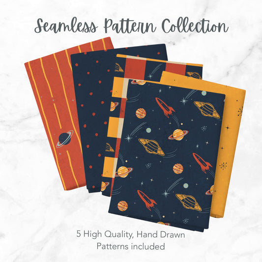 Retro Space Seamless Pattern Collection Navy and Orange