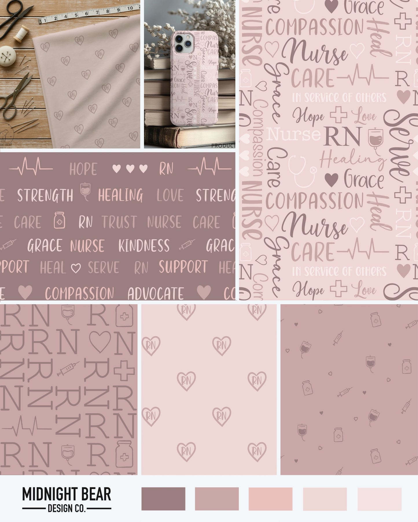 Nurse Word Grid Seamless Pattern Collection | Nursing Appreciation Designs | RN Medical Typography Pattern Set, Nurse gift, Seamless Bundle