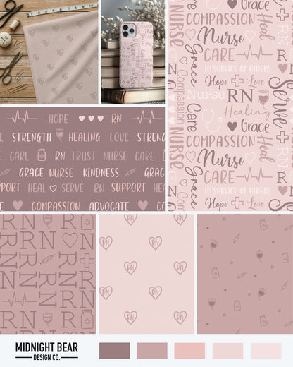 Nurse Word Grid Seamless Pattern Collection | Nursing Appreciation Designs | RN Medical Typography Pattern Set, Nurse gift, Seamless Bundle