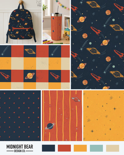 Retro Space Seamless Pattern Collection Navy and Orange