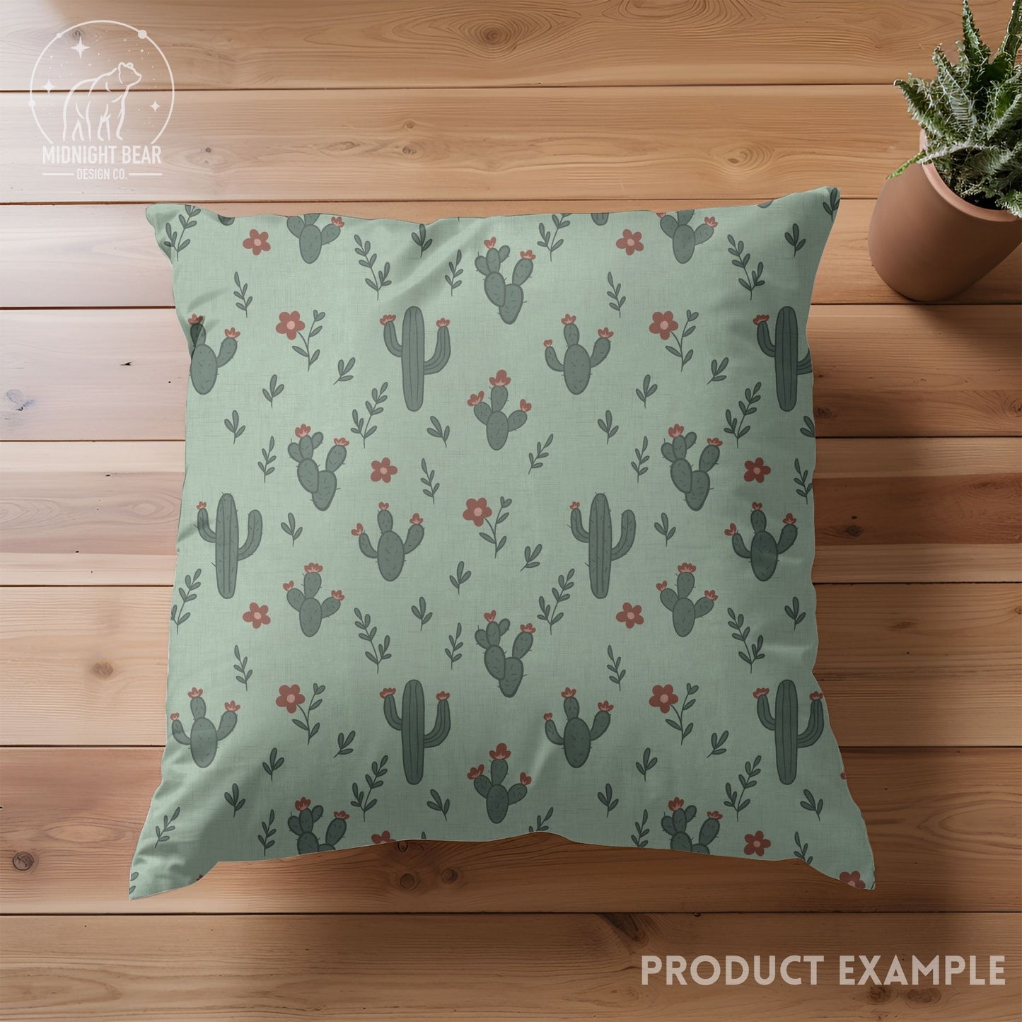 Cactus Seamless Pattern | Mint Teal Desert Floral Print | Hand-Drawn Southwest Cacti Digital Paper for Fabric, Crafts, Scrapbooking