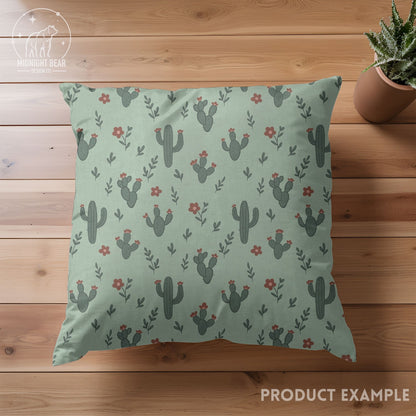 Cactus Seamless Pattern | Mint Teal Desert Floral Print | Hand-Drawn Southwest Cacti Digital Paper for Fabric, Crafts, Scrapbooking