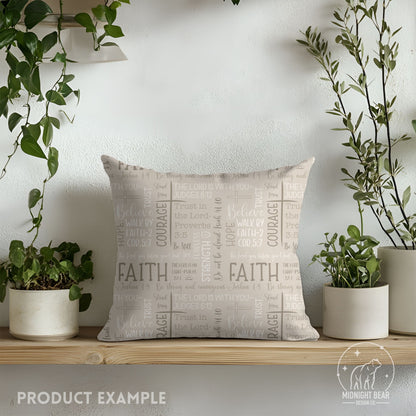 Beige Faith Over Fear Word Grid Seamless Pattern