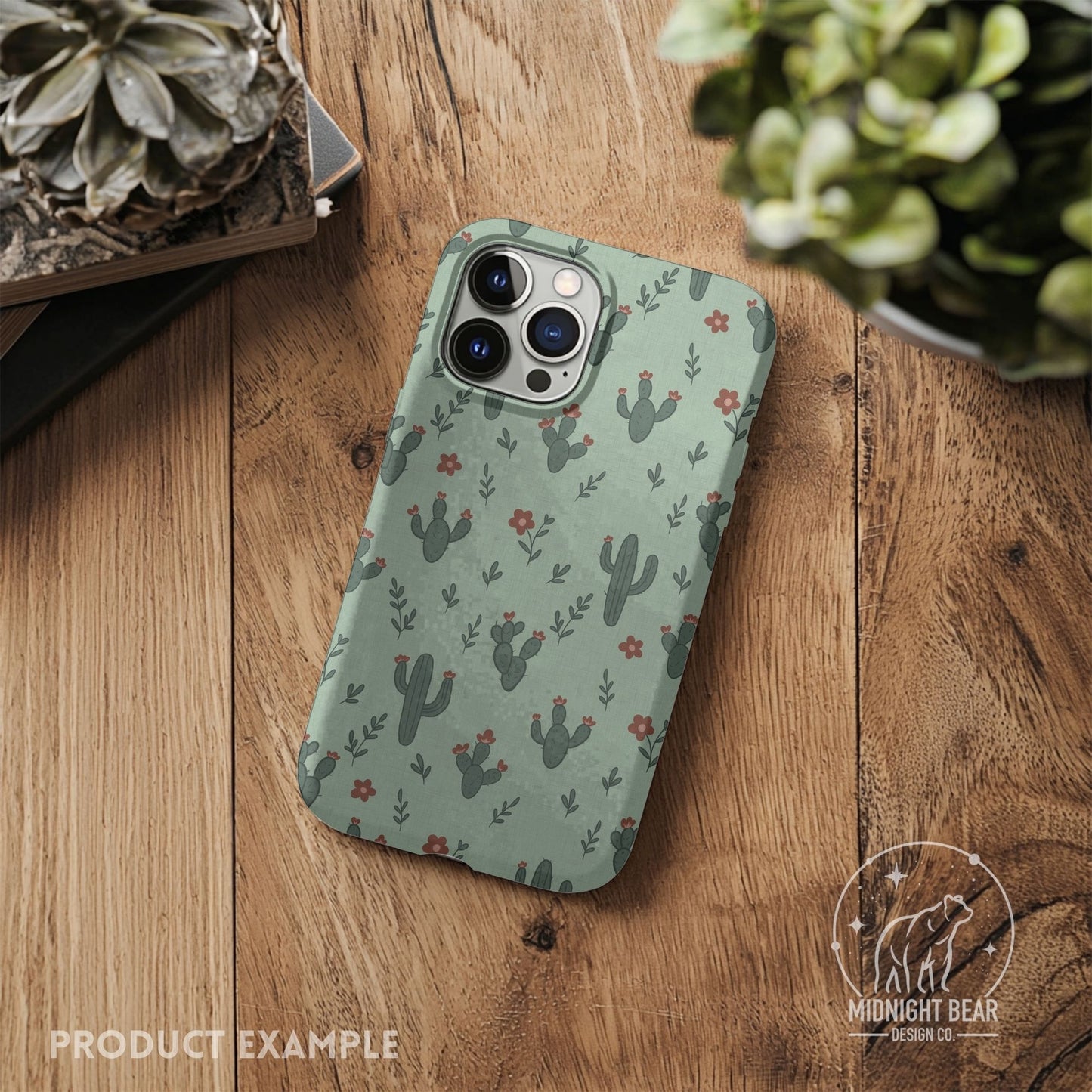 Cactus Seamless Pattern | Mint Teal Desert Floral Print | Hand-Drawn Southwest Cacti Digital Paper for Fabric, Crafts, Scrapbooking