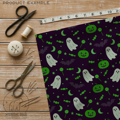 Pumpkins Ghosts Candy Green Seamless Pattern Instant Digital Download