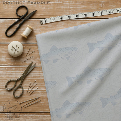 Topographical Trout Fishing Seamless Pattern Grey and Blue