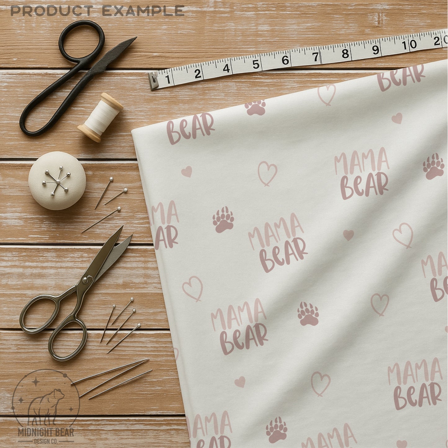 Blush Pink Mama Bear Seamless Text and Paw Print Pattern
