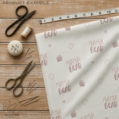 Blush Pink Mama Bear Seamless Text and Paw Print Pattern
