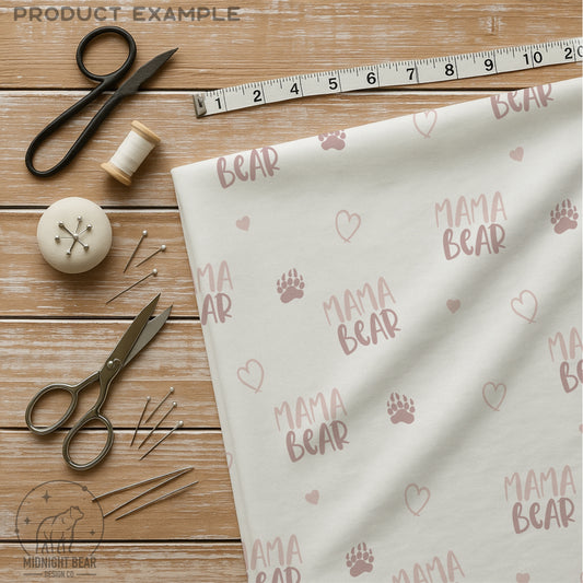 Blush Pink Mama Bear Seamless Text and Paw Print Pattern