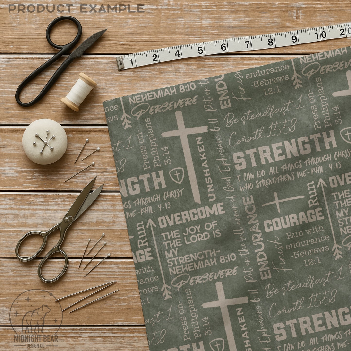 Green and Tan Strength and Endurance Seamless Pattern | Christian Word Grid Bible Verses