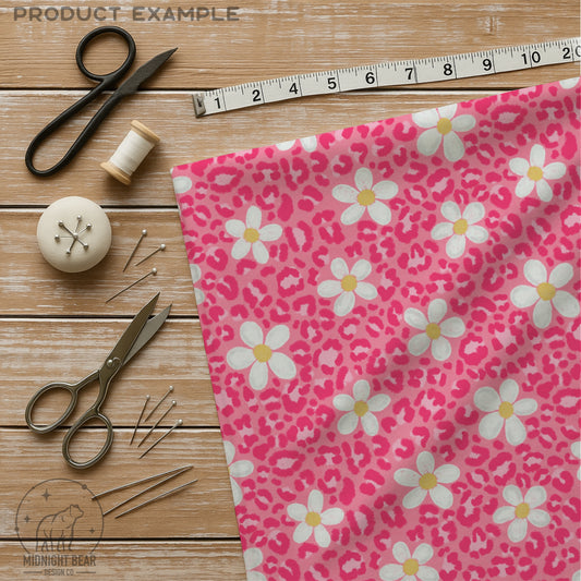 Pink Daisy Leopard Print Seamless Pattern Hot Pink Animal Print Digital Paper, Coquette Fabric, Digital Scrapbook, Hand Drawn, PNG Download