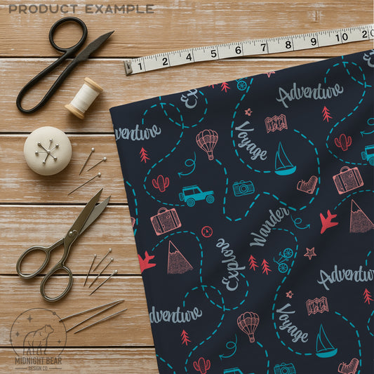 Adventure Doodle Seamless Pattern | Travel Digital Paper, Wanderlust Fabric Design, Explore & Voyage Scrapbook Background, Hand drawn