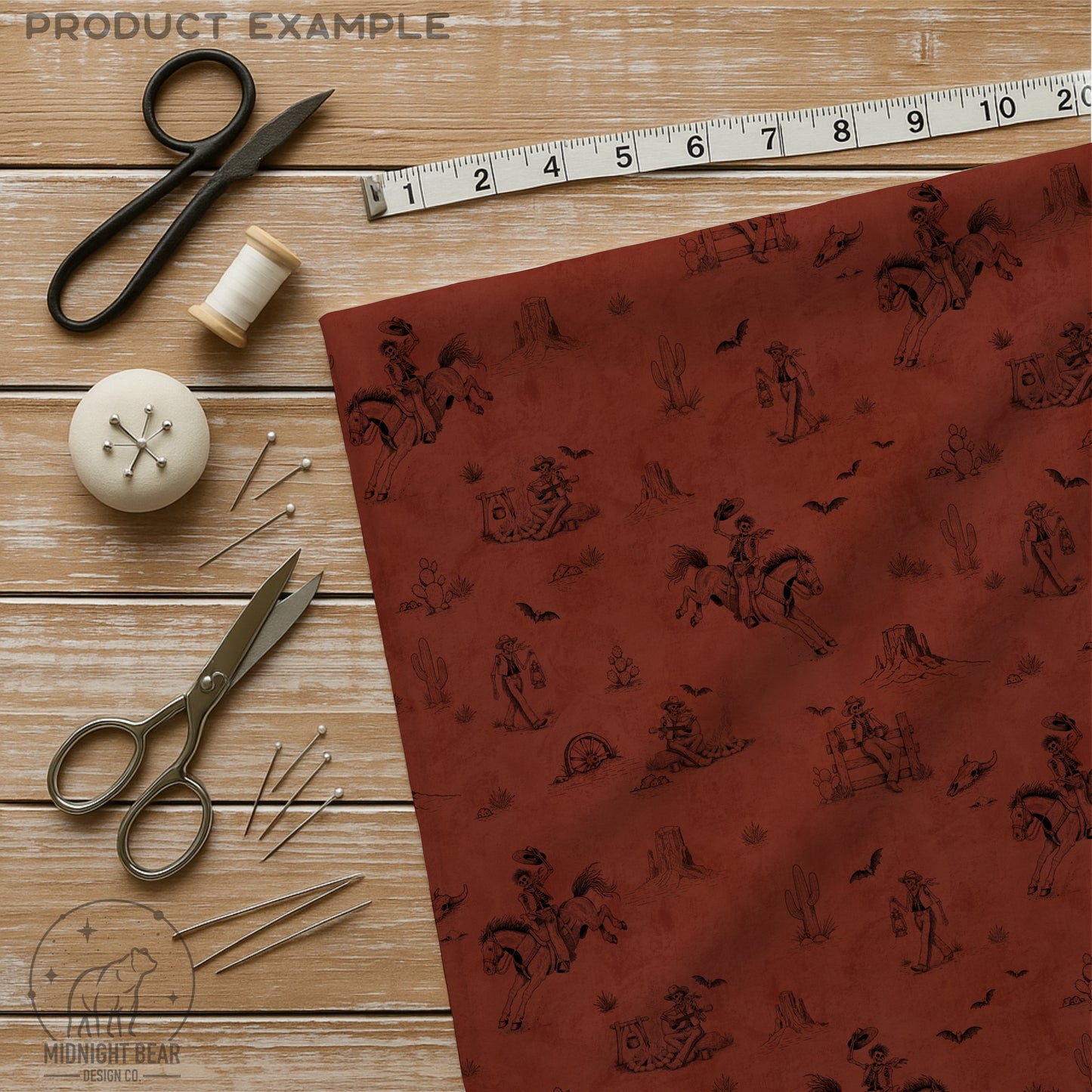 Skeleton Ranch Halloween Toile Seamless Pattern Rust Red