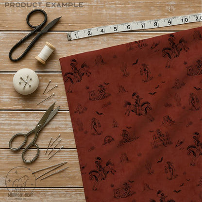 Skeleton Ranch Halloween Toile Seamless Pattern Rust Red