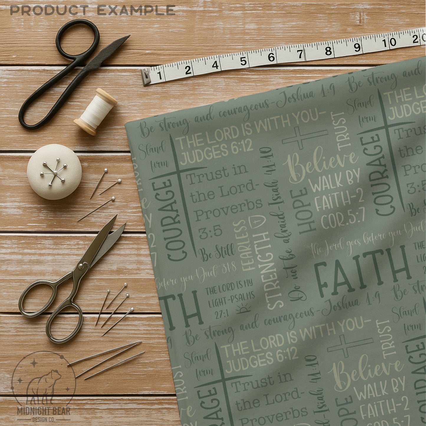 Sage Faith Over Fear Word Grid Seamless Pattern