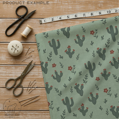 Cactus Seamless Pattern | Mint Teal Desert Floral Print | Hand-Drawn Southwest Cacti Digital Paper for Fabric, Crafts, Scrapbooking