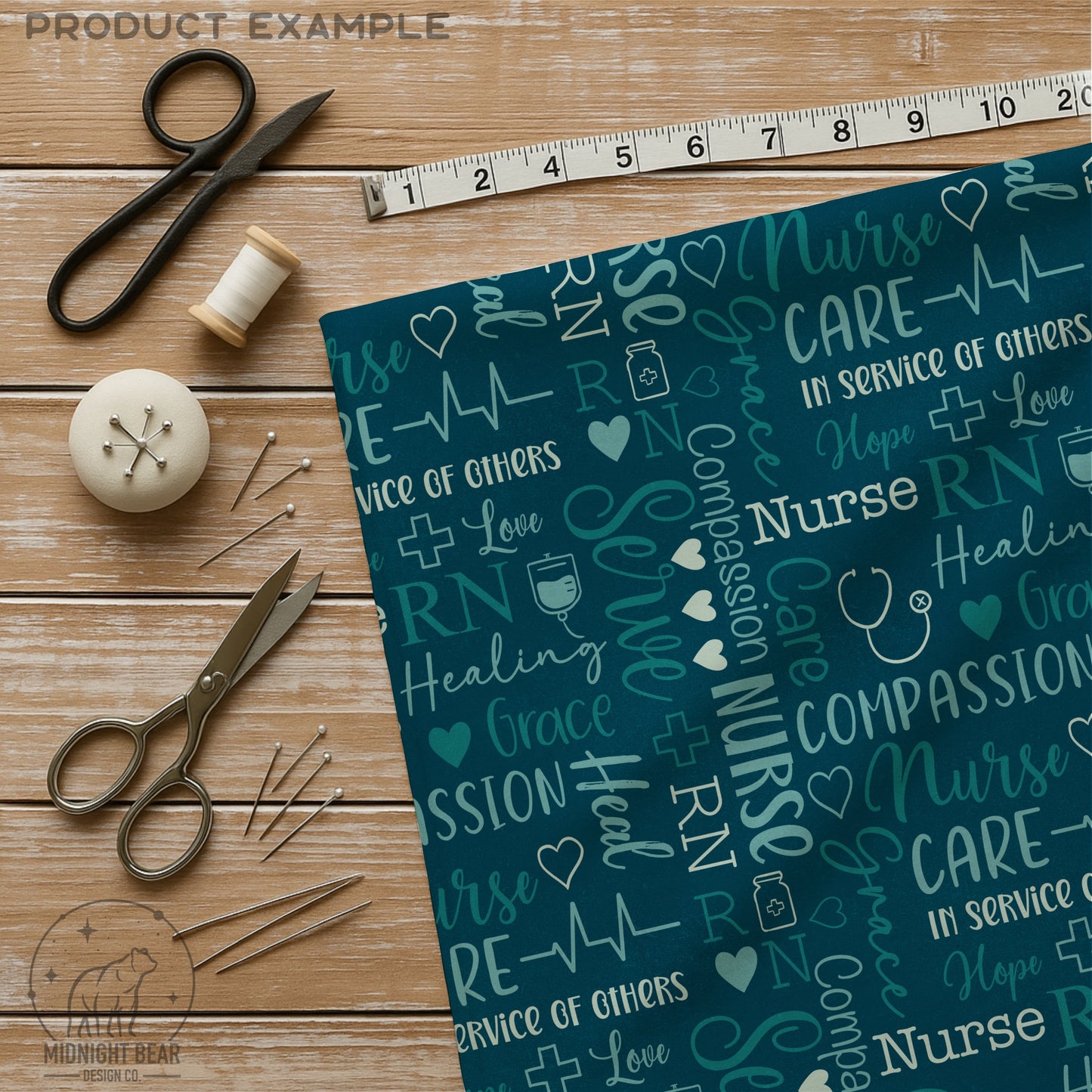 Teal Nurse Word Grid, Nursing Appreciation Seamless Pattern