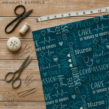 Teal Nurse Word Grid, Nursing Appreciation Seamless Pattern